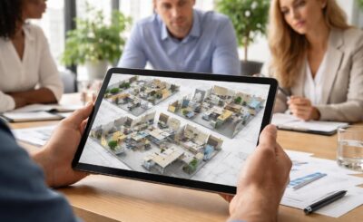 découvrez des scénarios d'aménagement de bureaux innovants présentés sur tablette samsung lors de vos rendez-vous, pour une expérience interactive et personnalisée.