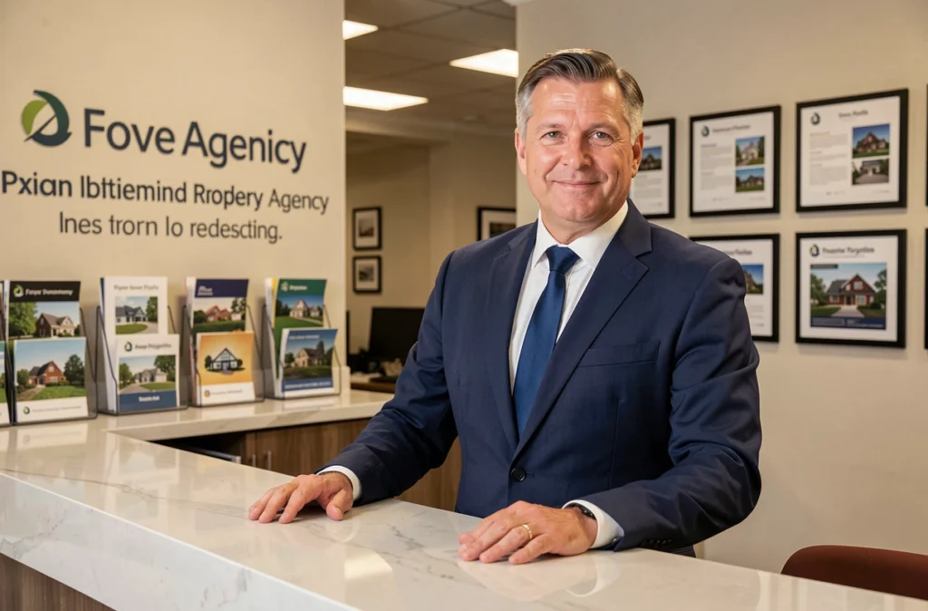 Agent Nexity Lamy accueillant des clients dans une agence immobilière professionnelle